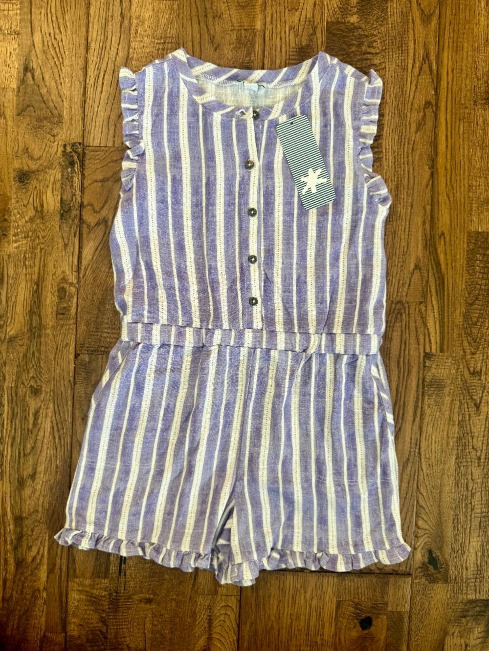 NWT Splendid Girls Purple Striped Romper Linen Size 7 DD